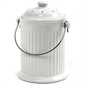 Norpro White Ceramic Compost Keeper - 1 Gallon - 7.75" L x 6.25" W x 10" H 1 Gal